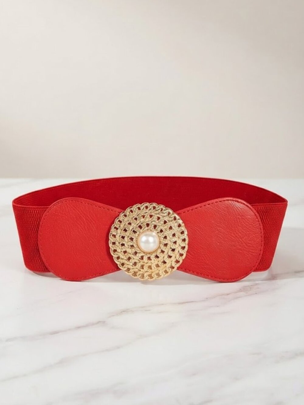 Ladies Red Elegant Fashion Pearl Belt - 25 Inch
